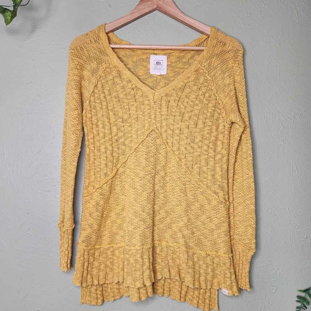 Rip Curl Mustard Yellow Textured Knit Tunic Sweater Small Coastal Boho Beach